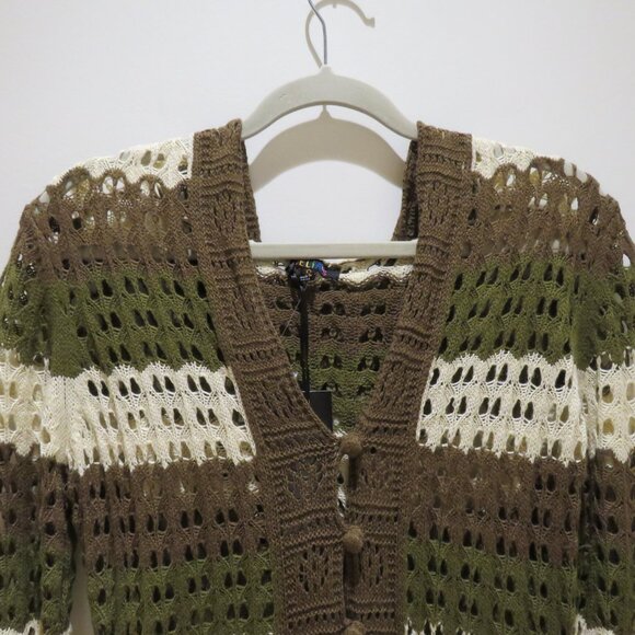 DOLLS KILL DELIA'S Striped Stunner Crochet Knit Cardigan Khaki Punk Goth NWT - Picture 5 of 15